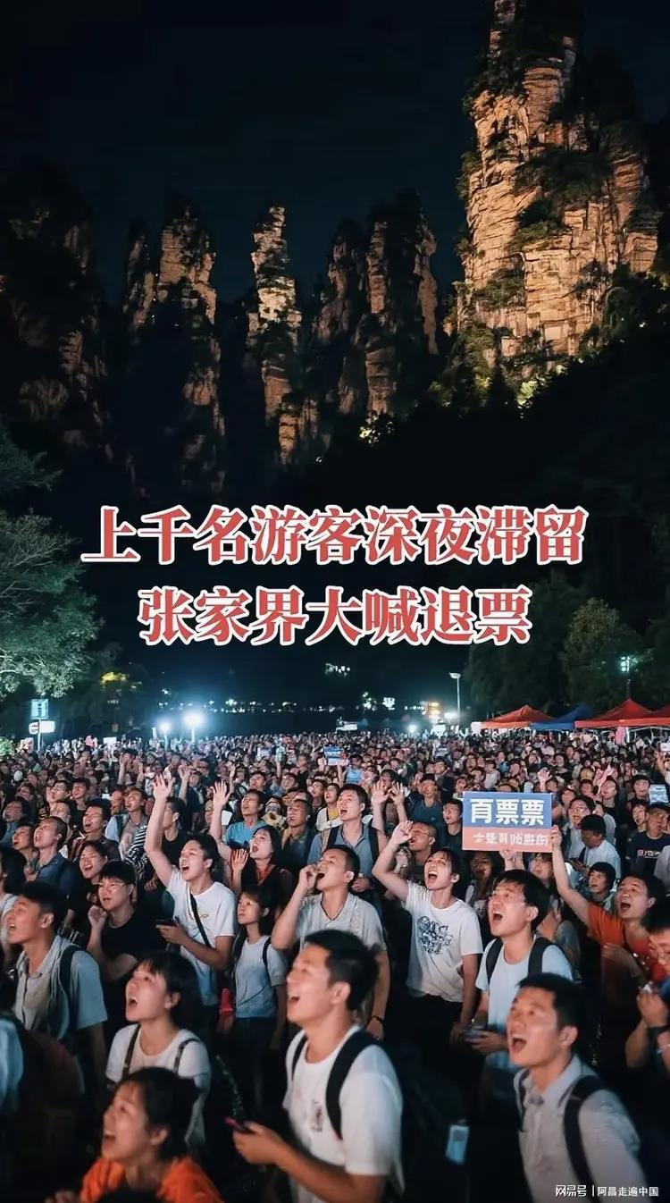 上千游客深夜滞留张家界,怒喊要求景区退票。(视频截屏)