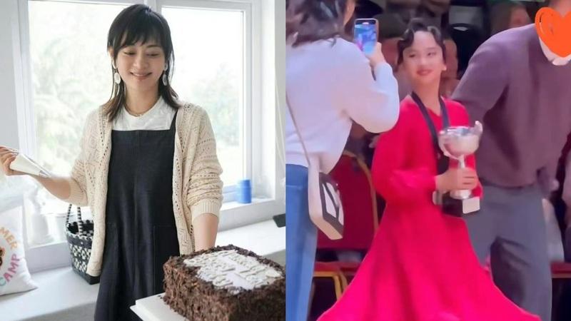 孙俪很疼爱女儿小花,在女儿面前变成小粉丝。(取材自微博)