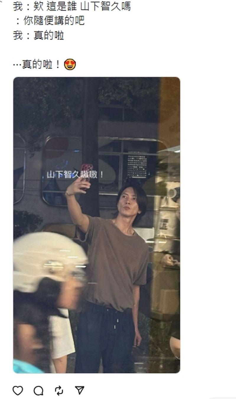 山下智久现身台北街头的画面,不断在社群平台曝光。(取材自Threads)