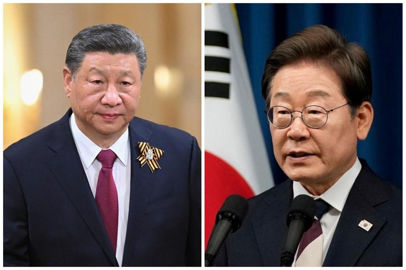 中国国家主席习近平(左),摄于5月8日;南韩总统李在明,摄于6月4日。组合图片。(美联社、路透)