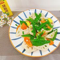 低卡减脂餐!荷兰豆炒藕片(荷塘月色)的做法图解1
