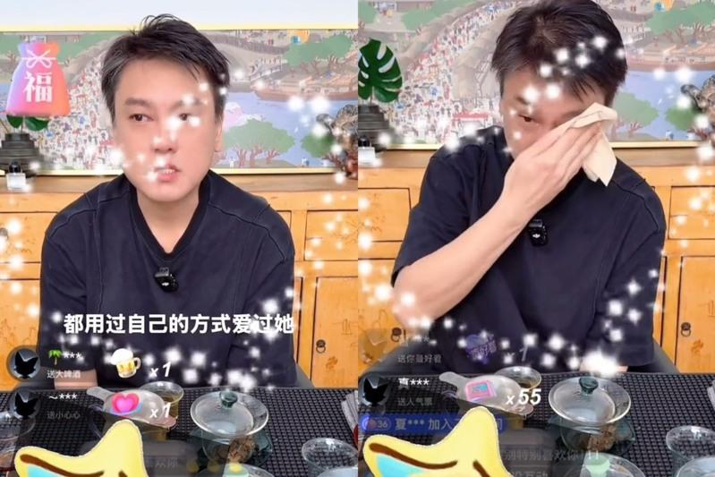 朱孝天聊到大S时频拭泪。(取材自微博)