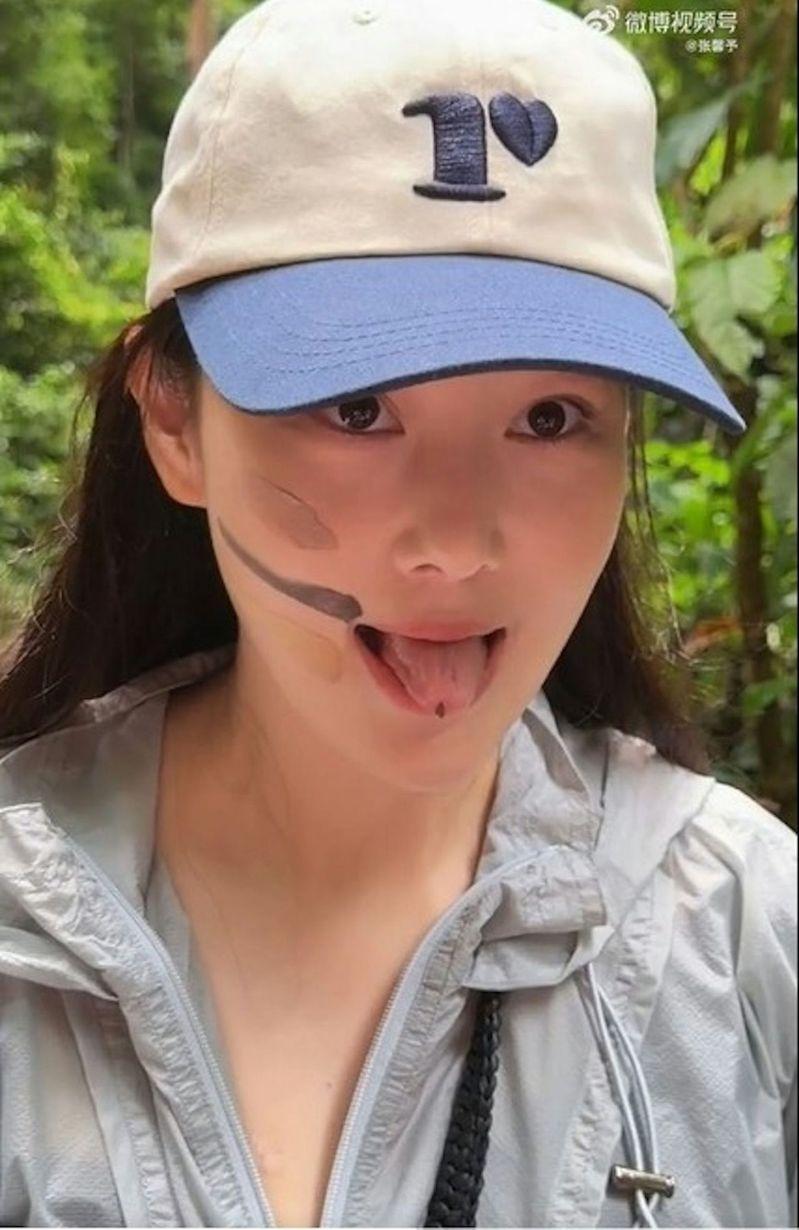 张馨予大胆吃掉了活蚂蚁。(视频截屏)