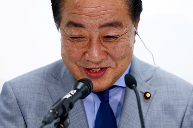 日本主要在野党立宪民主党（CDP）党魁野田佳彦（Yoshihiko Noda），于2025年7月20日日本参议院选举当天，在东京的党总部对媒体发表谈话。（路透）