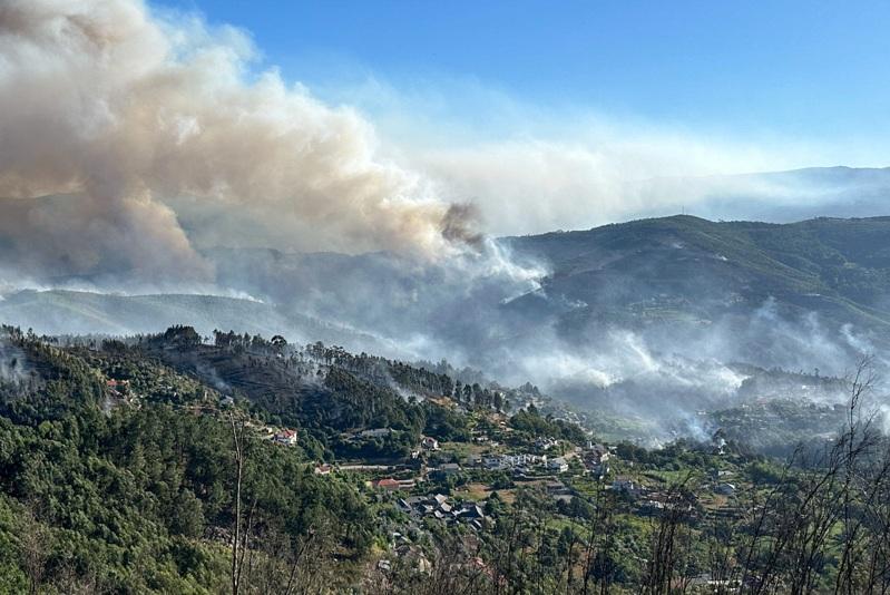 葡萄牙各地多地发生森林大火，包括14名消防员在内约20人受轻伤接受治疗。(欧新社)