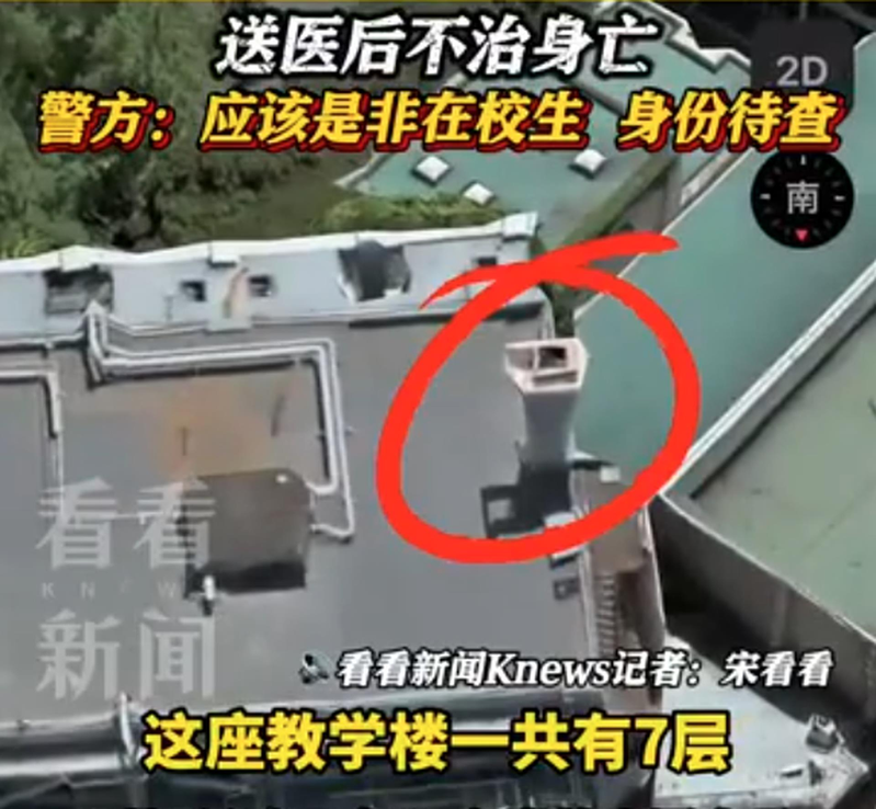 中国女子爬上的烟囱。(视频截屏)