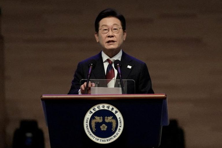 南韩总统李在明8月15日光复节发表谈话。(路透)