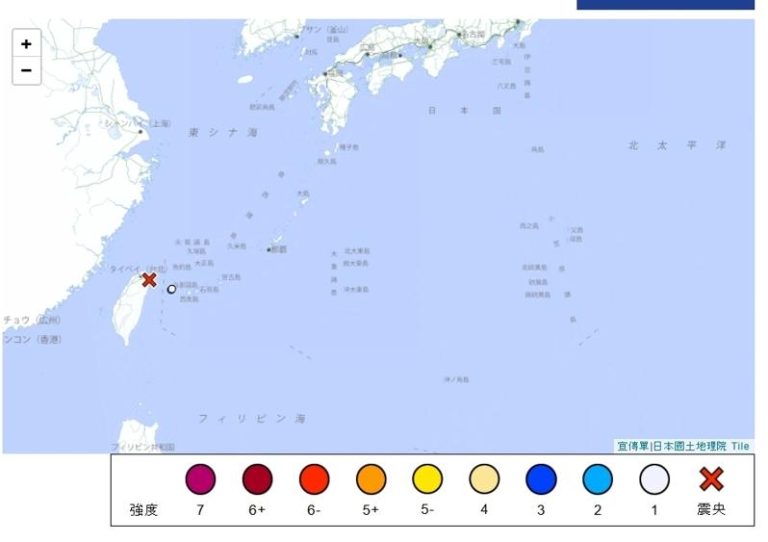 日本气象厅侦测到冲绳感受最大震度2级地震。（日本气象厅）