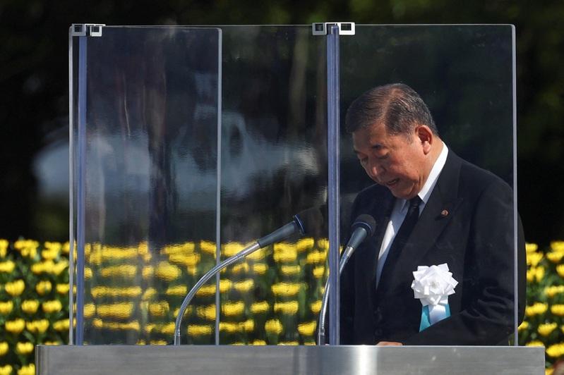 日本首相石破茂6日出席广岛原爆80周年活动。(路透)