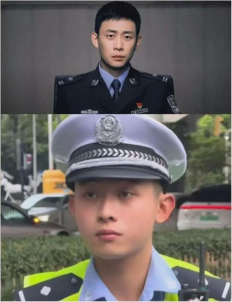 上海一名被暱称为「卷卷」的交警(下图)走红后，被指撞脸演员张译(上图)。(取材自微信)