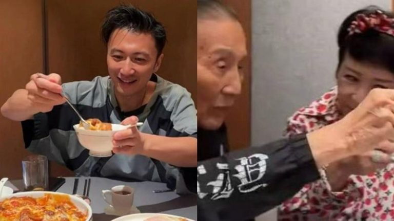 谢霆锋生日，离婚的爸妈谢贤和狄波拉难得同桌。（取材自微博）