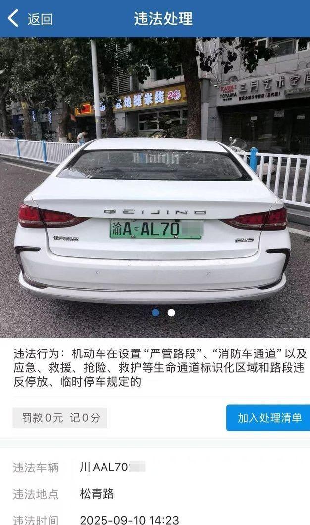 李女士的川A号牌车。（取材自红星新闻）