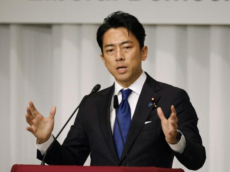 参选日本自民党总裁（党主席）的农林水产大臣小泉进次郎。（路透）