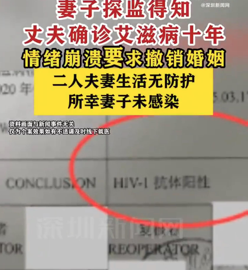 女子获悉丈夫感染人类免疫缺乏病毒(HIV)长达10年却隐瞒病情,一度崩溃。(视频截屏)