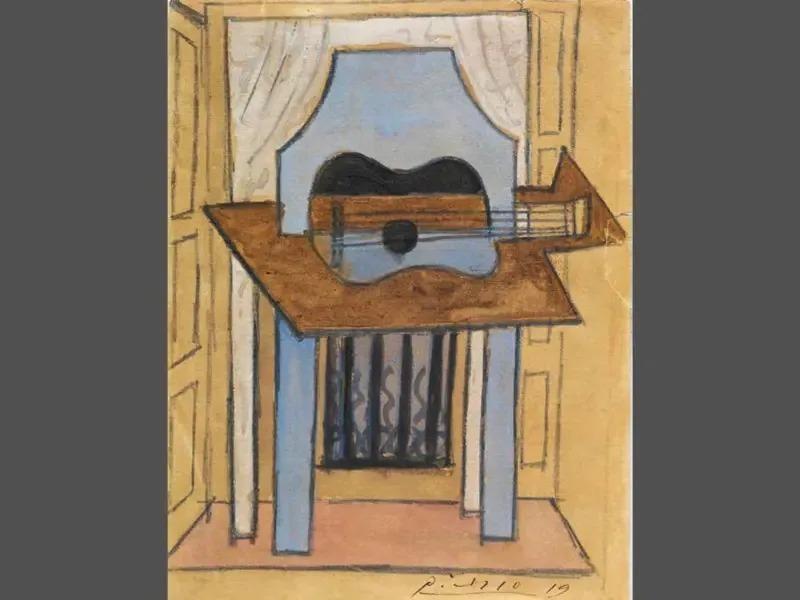 西班牙国家警察发布他们找回毕卡索画作「吉他静物」的照片。(路透)