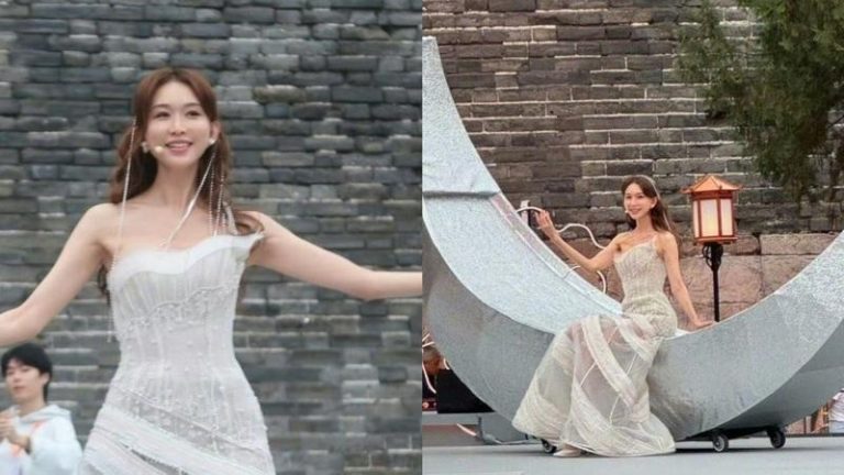 林志玲在长城彩排被民众捕捉到画面。（取材自微博）