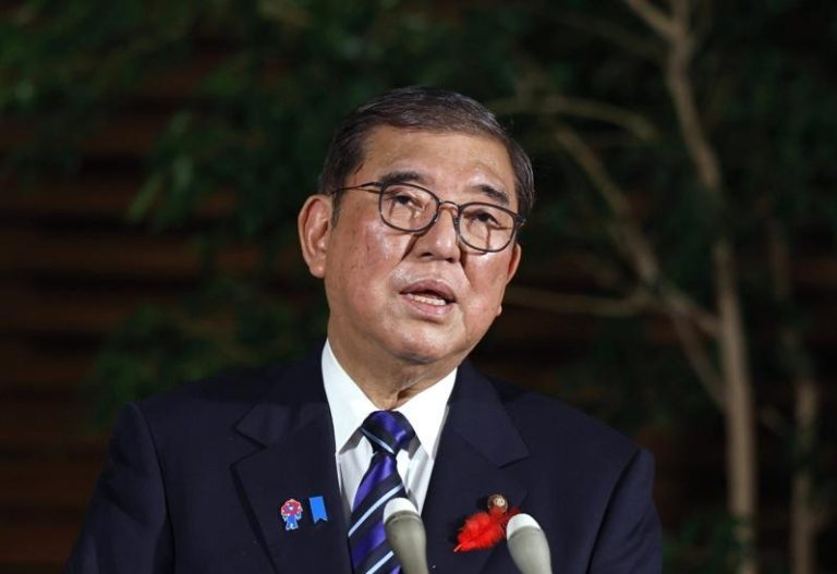 日本石破内阁于21日上午的内阁会议上总辞。(欧新社)