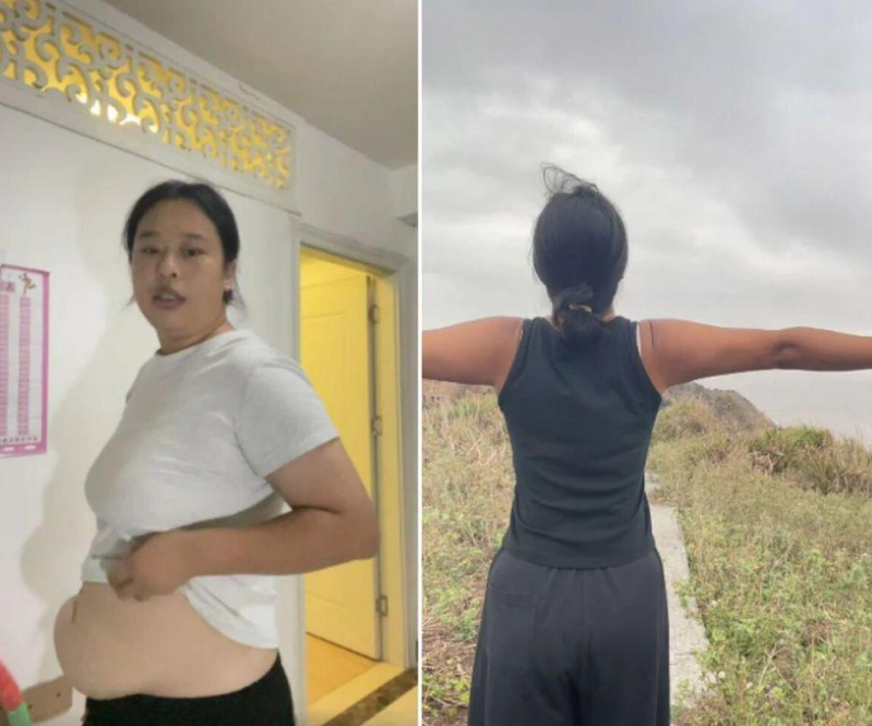 25岁女孩到无人岛参加求生比赛,从85公斤(左图)瘦到71公斤(右图)。(取材自大河报)