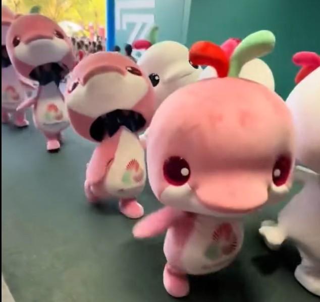 全运会吉祥物「喜洋洋」、「乐融融」走红,不仅收获了来自民间「大湾鸡」的暱称,成为新晋网红,周边商品也销售走俏,不少热门款式还卖断货。(视频截屏)