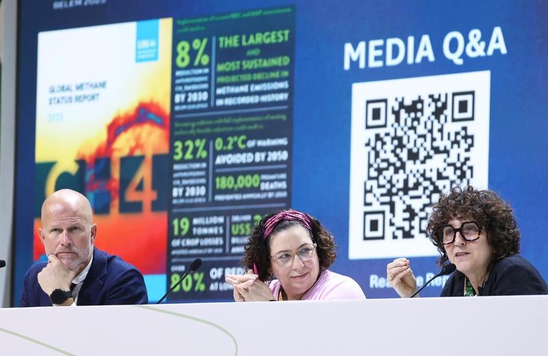 联合国气候峰会昨天举行「全球甲烷承诺」（Global Methane Pledge）的部长级会议，各国代表出席讨论。特派记者潘俊宏／贝伦摄影