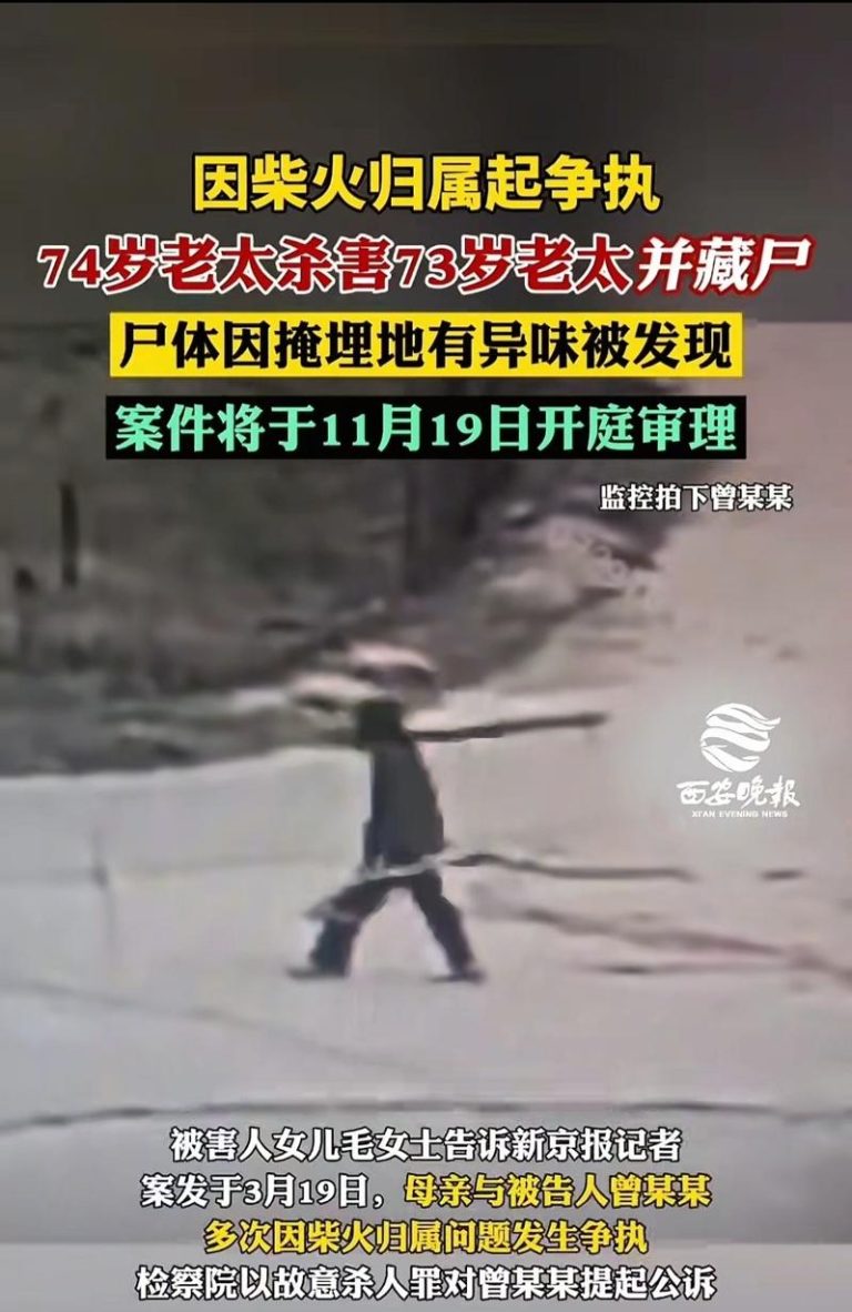 监控拍下曾某某行凶后仍搬走柴火。（取材自微博）