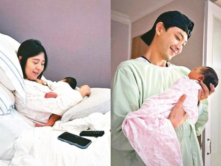 刘品言（左图）和连晨翔喜迎爱女出生。（取材自脸书）