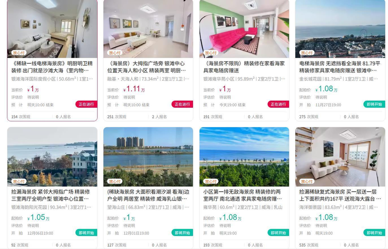 网络拍卖平台上的山东威海乳山海景房,是属于「候鸟式」社区。(取材自极目新闻)