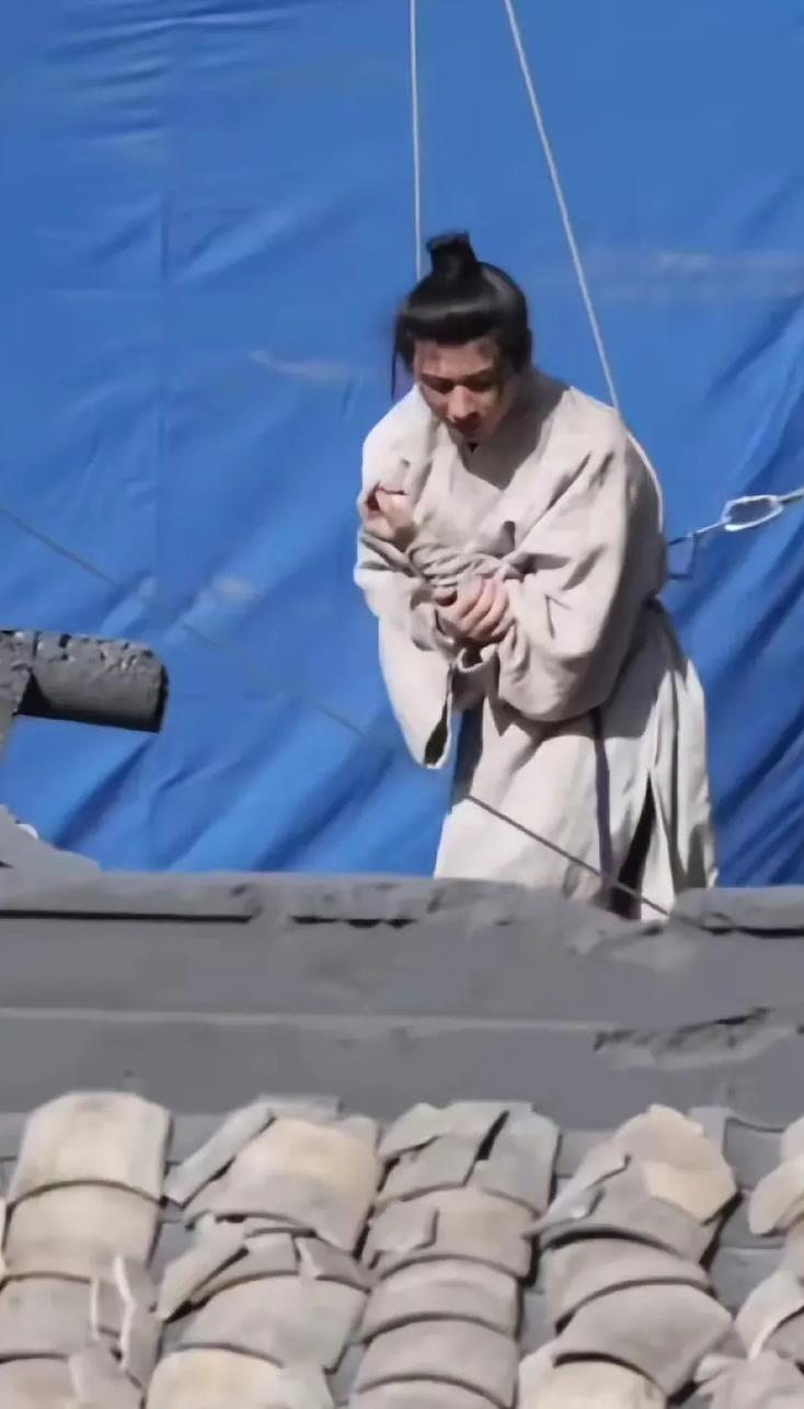 成毅吊钢丝撞上障碍物从高空坠落,后脑勺直接触地受伤。(视频截屏)