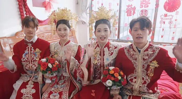 河南双胞胎同日迎娶双胞胎姊妹 网友歪楼关心「上错床」 河南商丘一双胞胎兄弟同天迎娶双胞胎姐妹。(取材自红星新闻)