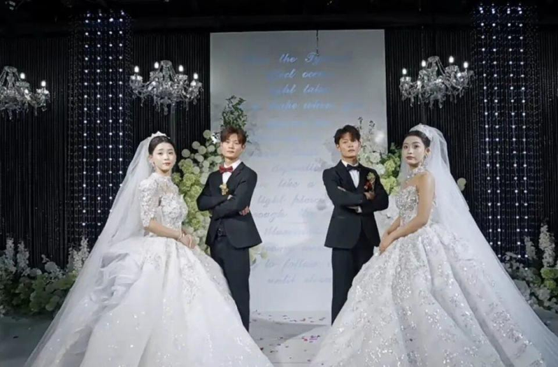 河南商丘一双胞胎兄弟同天迎娶双胞胎姐妹。(取材自红星新闻)