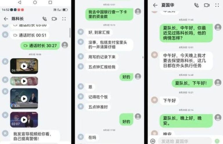 中「技术男」设3道安全墙 为何85岁母仍被骗走95万? 母亲与骗子的微信聊天截屏。(取材自北青深一度)