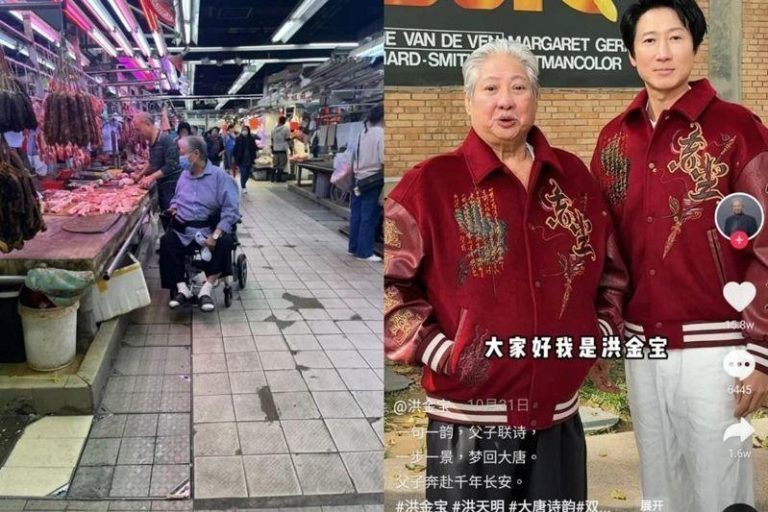 洪金宝不坐轮椅 被指靠神秘疗法回春 儿子这么说… 港金宝坐轮椅(左图)被拍到,右图为他与儿子洪天明。(取材自微博)