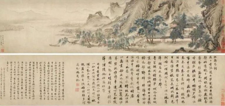 徐湖平升南博院长 「江南春」就6800元贱卖给「顾客」 庞莱臣后人捐给南京博物院的明代仇英「江南春」图卷(局部),2025年出现在北京一拍卖公司预展中。(取材自微博)
