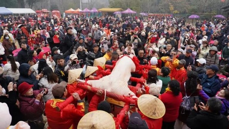 黄陂野村谷千人年猪宴。（取材自九派新闻）