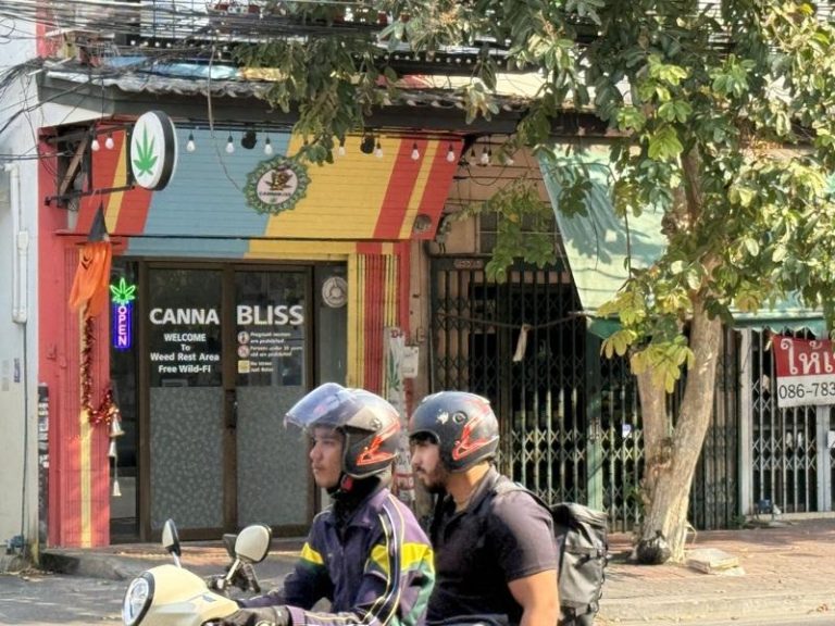 泰国约有1.8万间大麻店，因政府监管收紧及新规定，估计有7000多间可能关闭；图为位于曼谷市中心的大麻店。(中央社)