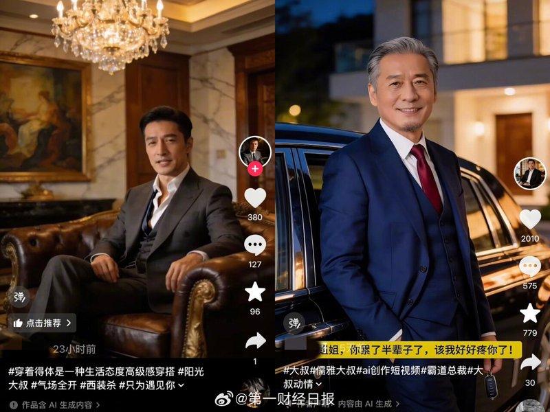 网上视频中的「AI霸总」大都是长得帅又多金。（取材自第一财经）