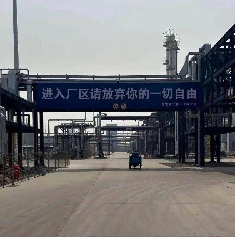 山东一家化工公司的标语引发网友议论。(取材自九派新闻)