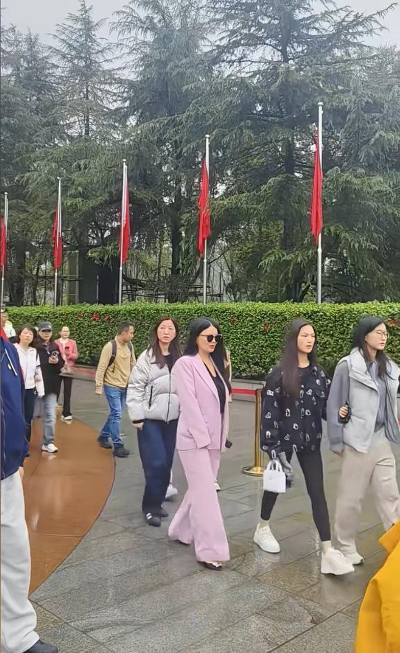 穿黑色衣裤的王诗龄全程挽着另一名女士的手,和穿粉色西装的母亲李湘零交互。(视频截...