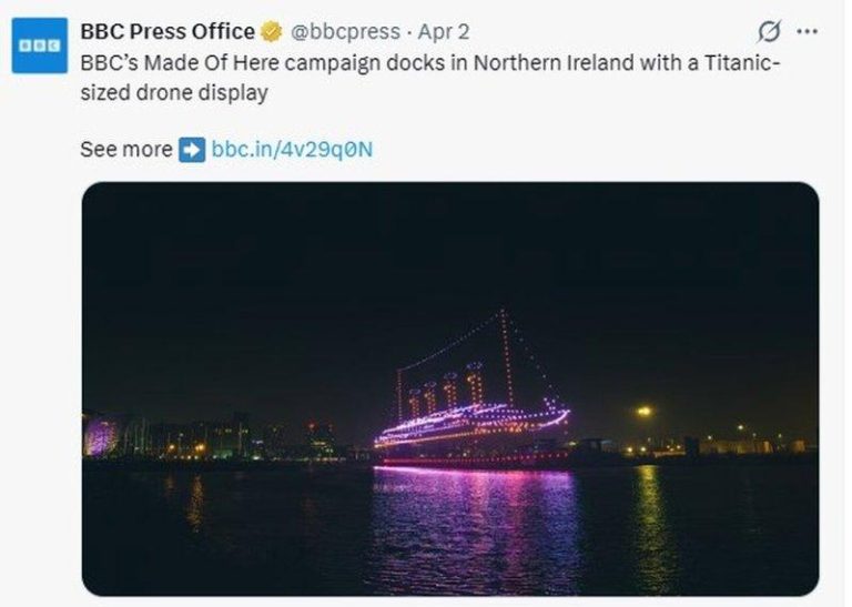 铁达尼号114年前启航 BBC宣传新纪录片千架无人机还原 英国广播公司(BBC)2026年3月30日在北爱尔兰首府贝尔法斯特(Belfas...