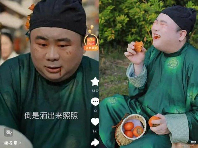 左图为短剧「桃花簪」中「刘大」的形象,右图为博主白菜此前发布的汉服写真。(取材自...