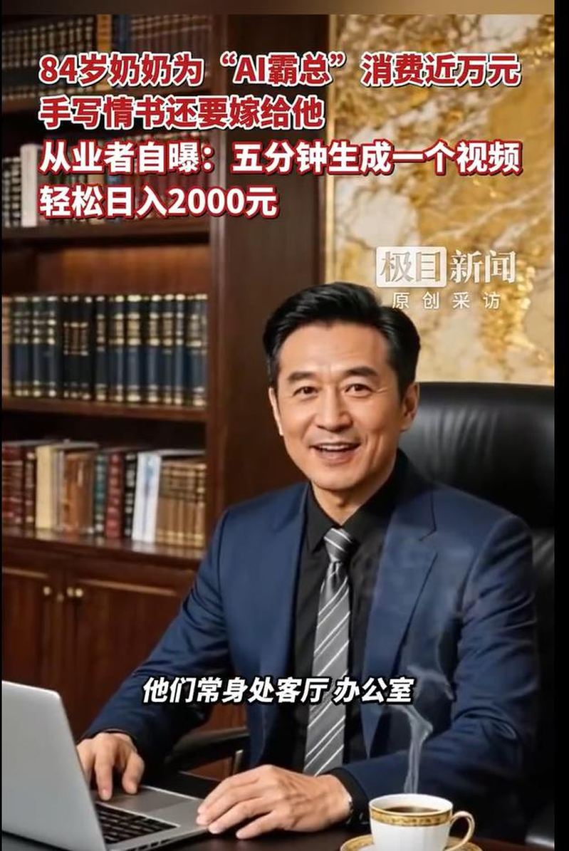 近期中媒不少长者被「AI霸总」短影音欺骗的报导。(取材自极目新闻微博)