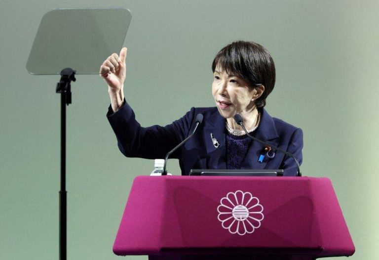 油价冲击亚洲供应链 日本拟砸100亿美元挺东南亚强化印太布局 日本首相高市早苗12日在东京举行的自民党大会上致词。(路透)