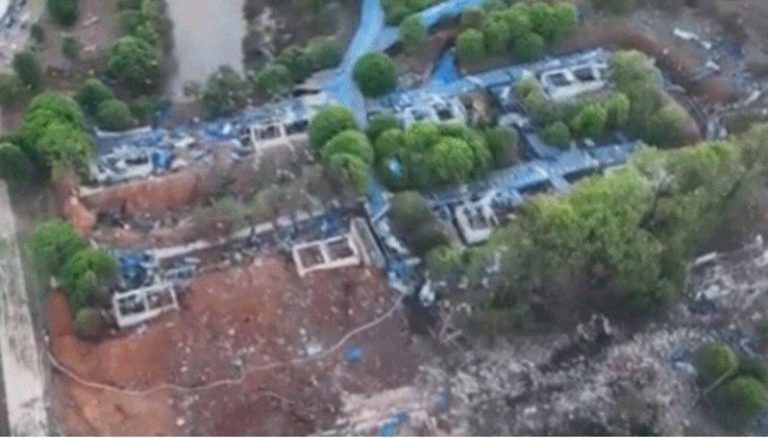 长沙浏阳市华盛烟花制造燃放有限公司工厂4日发生爆炸，空拍画面显示内核厂区几乎全毁...