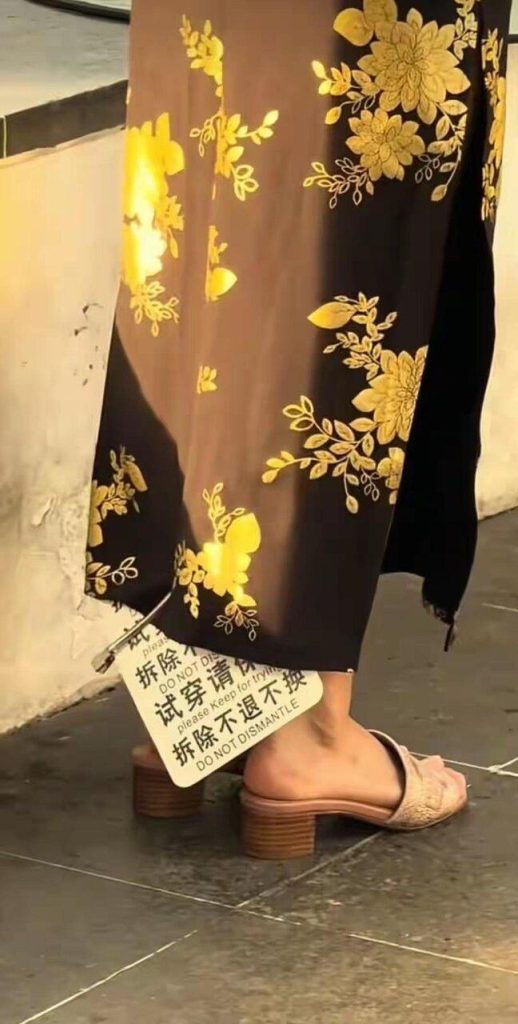 脸皮够厚…沪女穿大吊牌旗袍街头拍照 网:拦不住贪便宜 女子穿旗袍拍照打卡,裙角下赫然晃着一块大吊牌。(视频截屏)
