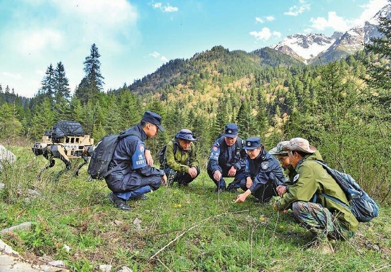 民警和巡护员对发现的动物足迹勘察记录。(取材自四川法治报)