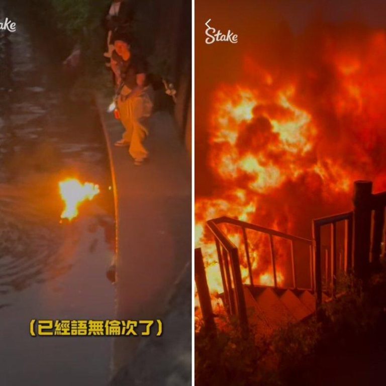 孙安佐在Instagram发布影片，背着类似瓦斯桶的东西，填装煤油后点火，立刻喷...