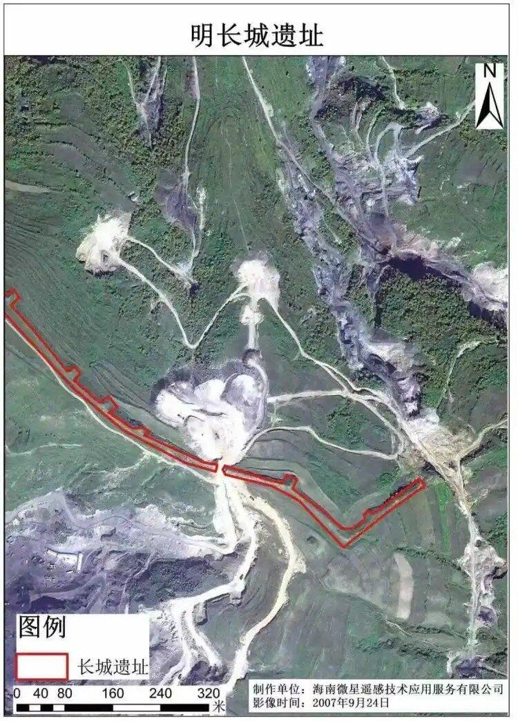 遥感卫星技术图片证实明长城被破坏。(取材自辽沈晚报)