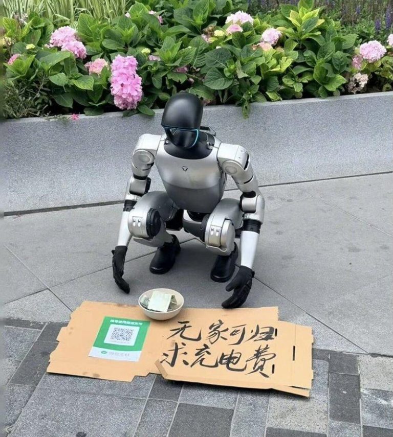 一些城市近期出现机器人在街边乞讨，引发不少网友热议。（取自微博）