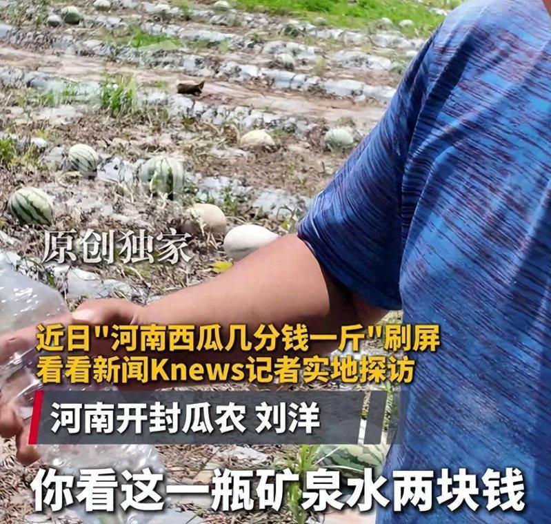 河南瓜农抱怨一瓶水的价钱还比西瓜高。(视频截屏)