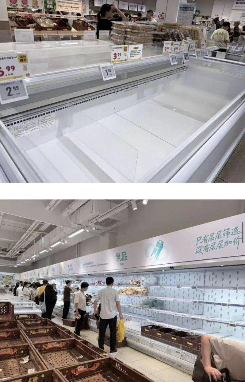 快乐猴超市拱墅美达丽阳店商品被抢购一空。(取材自每日经济新闻)